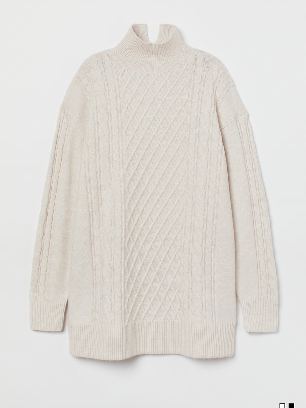 Cream/light oatmeal color cable knit mock neck sweater dress size medium